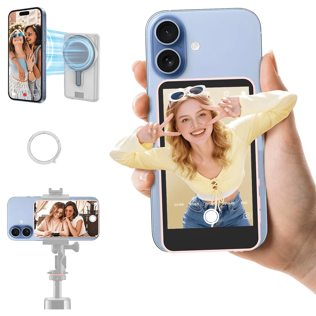 Magnetic Vlog Monitor, Rechargeable Phone Selfie Monitor, Compatible With IOS And Android Phones, Suitable For Live Streaming, Content Creation, Selfie, Speaker Version, 4.02 Inch, 1500mAh - Multicolor - View 1