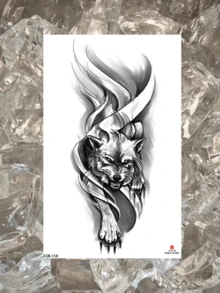 1张创意水墨画狼头图案设计，凶猛狼王花卉图案，临时纹身贴纸，防水防汗，男女通用，可维持7-14天 - 聖誕節 - 查看 3