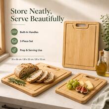 3pcs Bamboo Cutting Board Set - Multifunctional Kitchen Prep Combo (With Portable Handle Design) - View 1