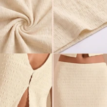 Bộ 2 món gồm áo croptop hở lưng gợi cảm và chân váy dài cùng màu, trang phục mùa hè - Áo hai dây cổ chữ V màu trơn có họa tiết và chân váy cạp cao, bộ đồ đi nghỉ mát cho nữ, thích hợp cho đảo, bãi biển, du lịch thanh lịch. - Màu be - Xem 8