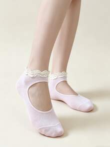 1/5 Pairs Lace Trim Cute Ballet Style Ankle Socks, Lightweight For Spring/Summer (Socks Only, No Insole) - Multicolor - View 3