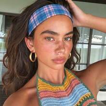 1pc Retro Colorful Plaid Headband, Fashion Street Style Sporty Elastic Headwrap, Polyester Material - Multicolor - View 6