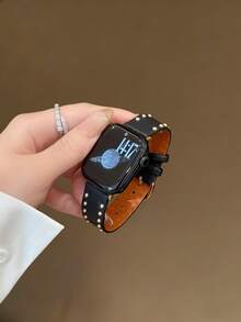 Tương thích với Apple Watch, dây đeo da cao cấp đính đinh tán mới, kích thước 38/40/41/42/44/45/46/49mm, dành cho Ultra/SE 2/SE 1/Series 11/10/9/8/7/6/5/4/3/2/1 - màu đen - Xem 7