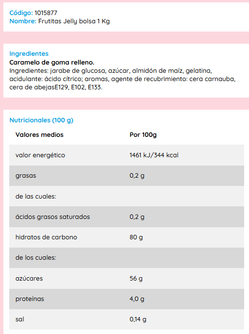 VIDAL Frutitas Jelly bolsa 1 Kg sin gluten sin grasa Mix de golosinas originales de Vidal Golosinas con formas de frutas en tamaño mini. Compuesto por diferentes sabores y formas a frutas naturales como: pera, piña, plátano, naranja y fresa en una irresistible textura de gelatina. Estas piezas son ideales para tomarlas de un solo bocado. - Gelatina de frutas Vidal 1 kg - Ver 5