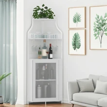 Soonbuy Corner Wine Cabinet With Removable Wine Rack, Industrial Wine Cabinet With Glass Holder And Mesh Door, Liquor Coffe Bar Cabinet With Adjustable Shelves - White - View 7
