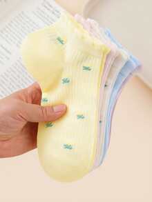 5 Pairs Women's Sweet Floral Pattern Breathable Ankle Socks, Comfortable Daily Wear - Multicolor - View 1