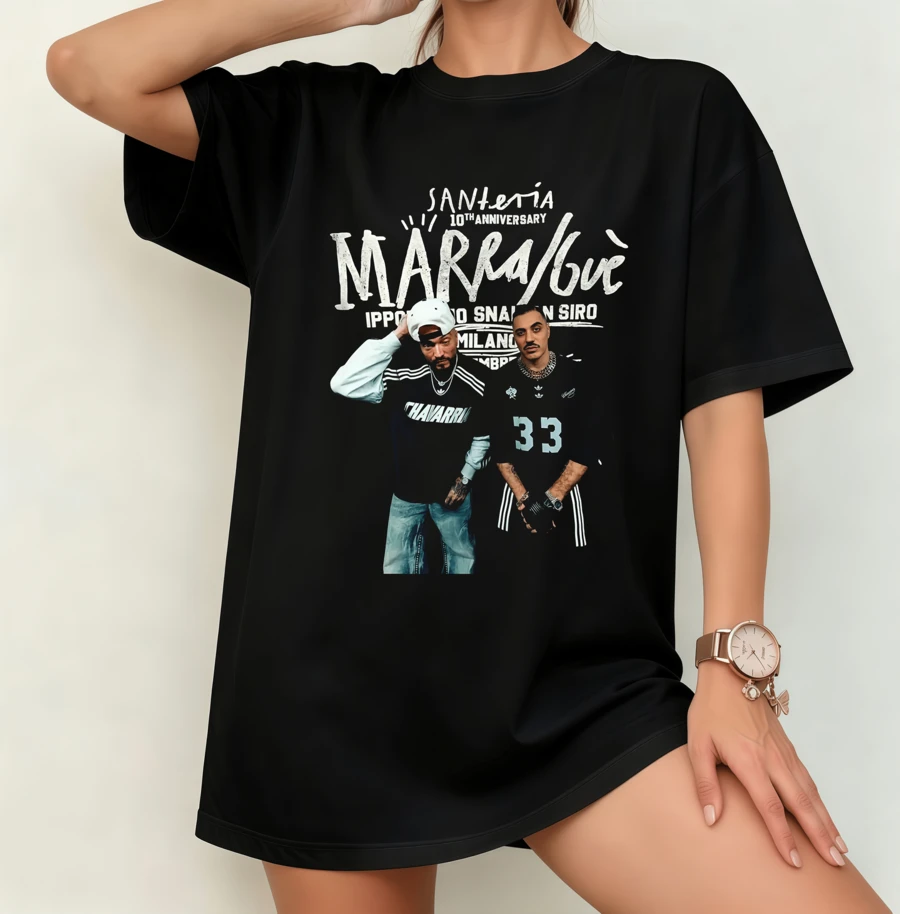 Marracash & Guè Santeria Concert T-Shirt | Gender-Neutral Oversized Italian Rap Fan Shirt Black - Black - View 1
