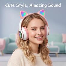 Kids Learning Cat Ear Bluetooth 6.0 Headphones With LED Glowing Light, Foldable Wireless Over-Ear Headset, 400mAh Battery 24H Endurance, AUX TF Card Compatible With PC Laptop For Kids Adults - 查看 11