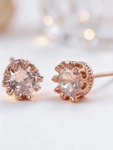 Bông tai đính đá Zirconia tròn hình vương miện, trang sức tai tối giản màu bạc lấp lánh. - Bông tai - Xem 8