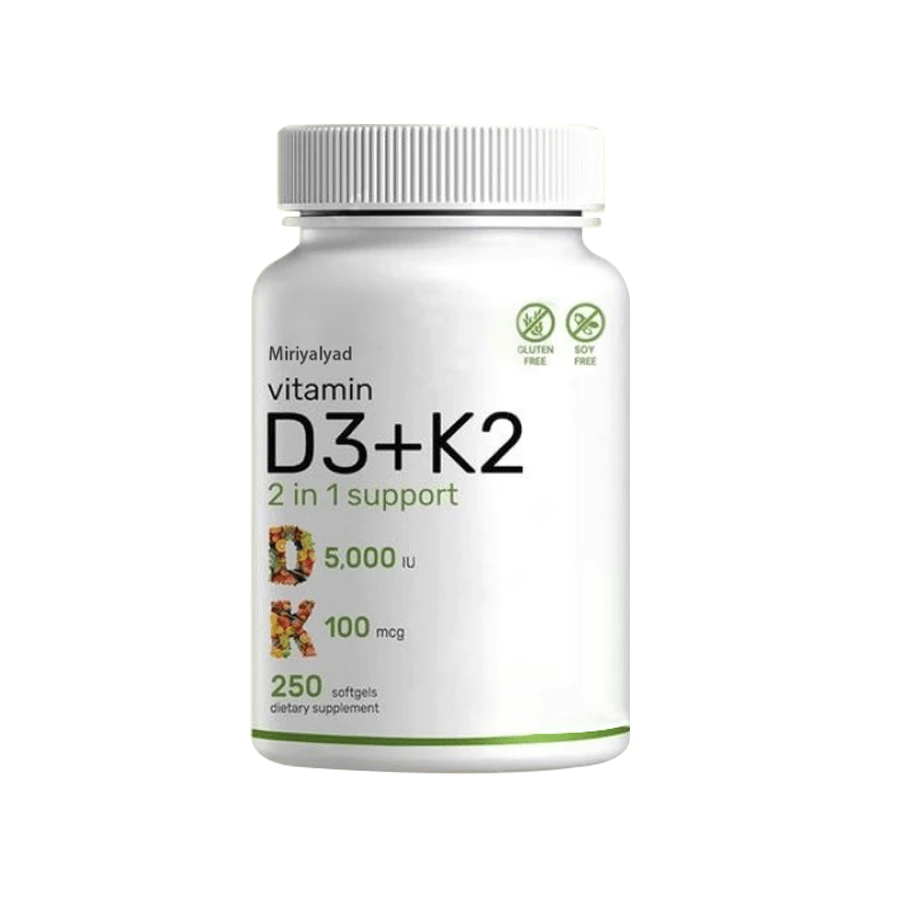Miriyalyad Supplement Vitamin D3 & K2, 250 Veggie Softgels | 2-In-1 Formula (5000 D3 + 100mcg K2 MK7) | Supports Healthy Bones, Teeth, Heart, & Immune System | Nutrition & Healthcare Supplement Dietary Edible Fitness - 1 CÁI - Xem 1