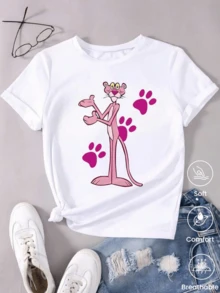 Cheerful  Figure Expressing Fun And Charm With Vibrant Paw Prints, A Symbol Of Confidence And Positive Energy. Modern Casual Women's T-Shirt For Everyday Wear. - 白色 - 查看 8