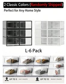 12 Pack Large Shoe Organizer Storage Rack Clear Plastic Stackable Shoe Boxes For Closet, Space Saving Foldable Shoe Storage Case, Sneaker Storage Shoe Box Container - Large White - View 12