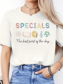 Colorful Symbols Representing The Connection Between Art, Science, Music, And Learning With A Motivational Message About Enjoying Every Moment. Comfortable, Casual Women's T-Shirt For Everyday Wear. - 白色 - 查看 1