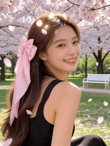 1件女款大號長款粉色蝴蝶結緞面髮夾 時尚百搭高階優雅髮飾 適合日常出遊與穿搭造型 頭飾飾品 髮爪髮夾 - 粉色 - 查看 5