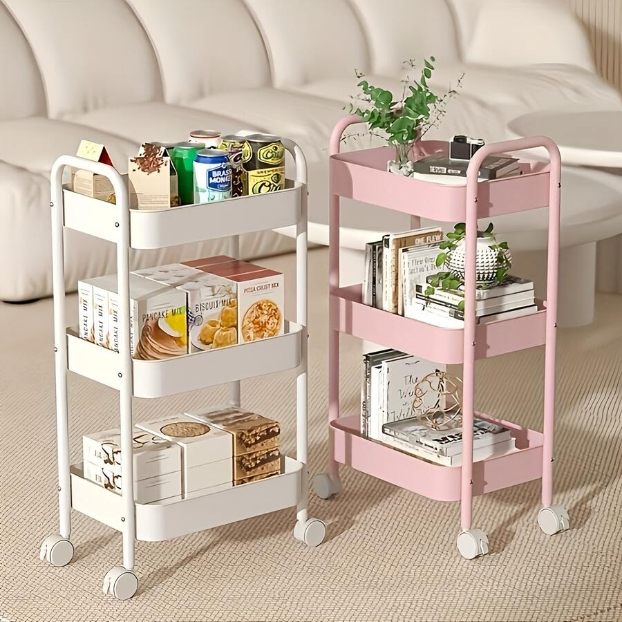 Xe đẩy đựng đồ 3 tầng (Hồng / Xanh dương / Trắng / Đen), Kệ đựng đồ di động, Giá để đồ, Xe đẩy lưu trữ, Kệ đựng đồ nhà bếp, Kệ phòng tắm, Kệ đựng đồ nhỏ gọn - Kệ đựng đồ đa năng cho nhà bếp, phòng tắm và phòng ngủ. Thiết kế nhỏ gọn tiết kiệm không gian, cấu trúc chắc chắn và bền bỉ, giỏ đựng đồ có thể tháo rời. Thích hợp cho nhà bếp, phòng ngủ, phòng tắm, đựng mỹ phẩm, nhà vệ sinh và phòng giặt. Vật dụng cần thiết cho học kỳ mới, đồ dùng lưu trữ thiết yếu cho phòng tắm, quà tặng ngày lễ và quà sinh nhật. - Xem 1