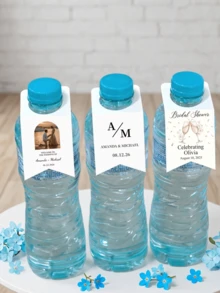 10pcs/30pcs/50pcs Custom Water BOTTLE TAGS For Wedding Reception (Small Size) Personalized With Names And Event Date Tag . Will Fit Most Small Cap Bottles Water Bottle Labels Suitable For Weddings, Parties, Birthdays, Baptisms, And Other Events - Multicolor - View 3