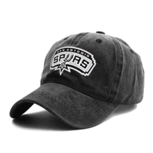 Spurs Basketball Washed Baseball Cap- Retro Team Graphic Unisex Adjustable Dad Hat - 黑色 - 查看 3
