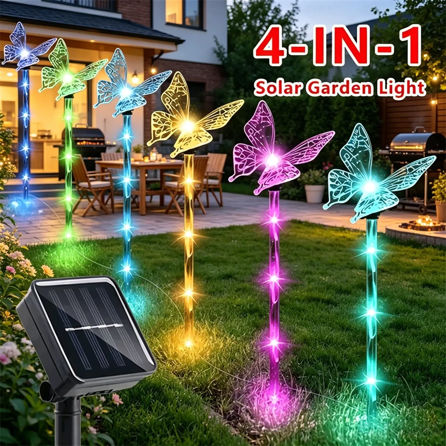 4件套户外蝴蝶太阳能灯，花园装饰户外太阳能灯，户外防水装饰灯，蝴蝶花园装饰庭院草坪灯，庭院，花园，花坛通道灯蝴蝶装饰（300mAh）