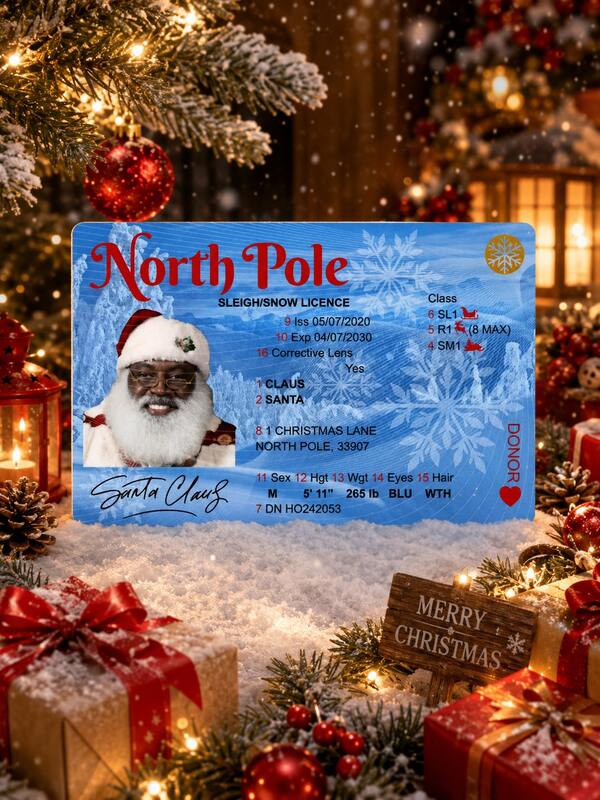Santa Claus Lost Driving License Christmas Decoration, Santa Claus Sleigh Flying Permit ID Card, Santa Claus Card Flying Permit Christmas Eve Keychain Gift Christmas Tree Ornaments, Christmas
