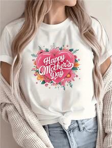 Diseño simple y versátil, moda femenina, sudadera con estampado de letras y patrones, sudadera de cuello redondo para primavera y otoño, camiseta de algodón para mujer. - Blanco - Ver 1