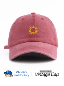 1 Stück Unisex Vintage Washed Baseballkappe - minimalistisch bestickter Sonnenstich - verschiedene retro Farben erhältlich - weich verstellbarer Vatertagshut, geeignet als Geschenk für Astrologie, Sternenhimmel, Natur und Sport - Sonne - Übersicht 10