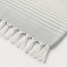 100% Cotton Turkish Beach Towel - Striped Peshtemal With Tassels- Quick-Dry & Soft Boho Beach Blanket - Pastel Green - View 4