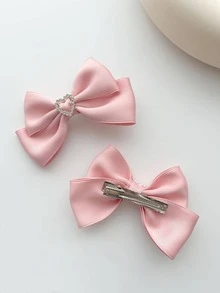 2 chiếc kẹp tóc nơ hình trái tim màu hồng xinh xắn dành cho nữ, thích hợp cho đám cưới, lễ hội âm nhạc. - Hồng - Xem 3