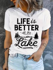 Landscape With Trees And Lake That Conveys Calm And Connection With Nature, Inviting You To Enjoy Quiet Moments And Inner Peace. Casual, Comfortable And Modern Women's T-Shirt For A Relaxed Look. - White - View 8