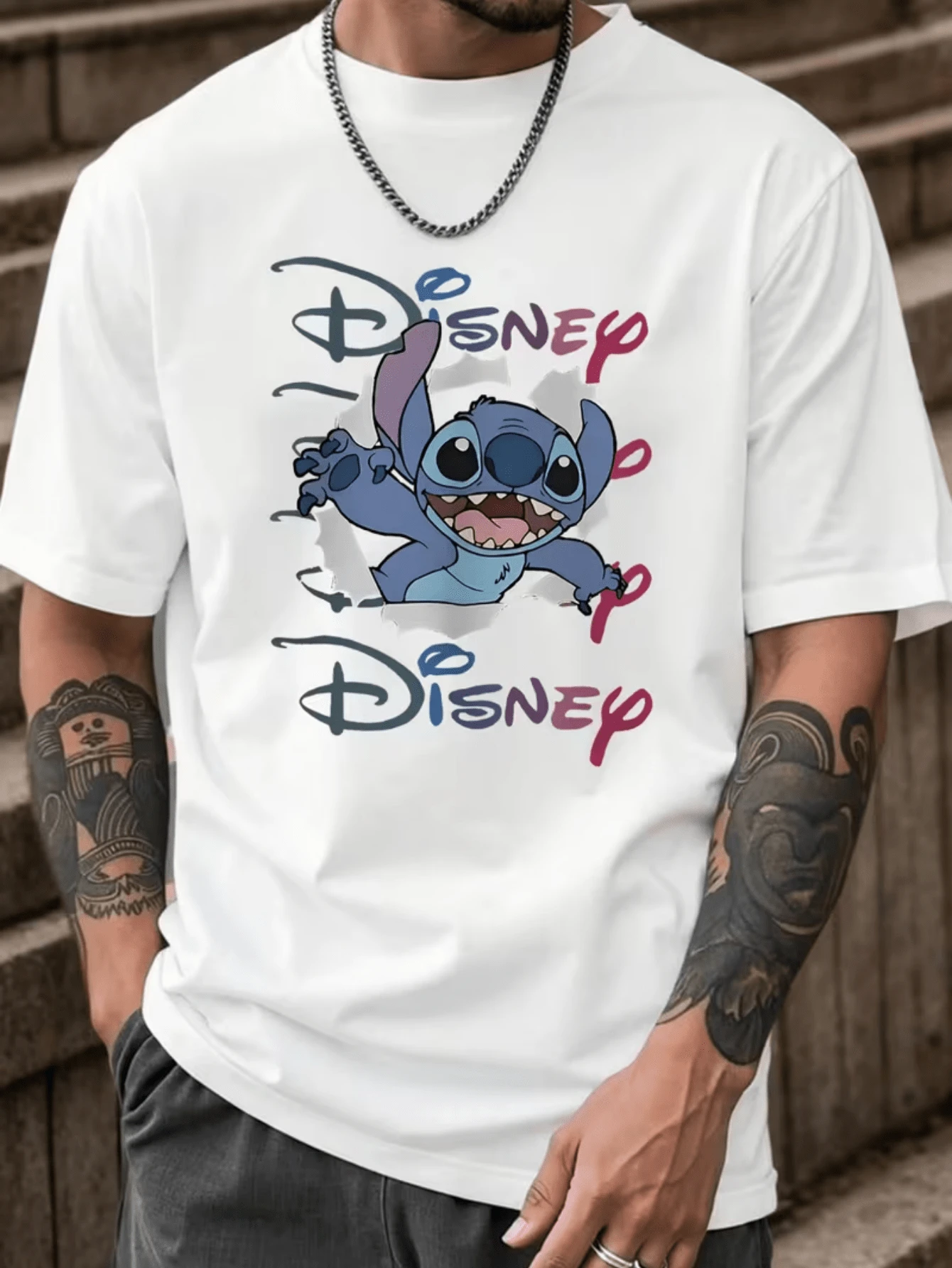 (Disney Licensed)Disney Lilo & Stitch Men's 100% Cotton Oversized Graphic T-Shirt, Torn Paper Style Stitch With "Disney" Text Print Crew Neck Short Sleeve Casual Streetwear Tee, Bold Pop Art Stitch Pure Cotton Front Print Top, Mens Clothes, Men, Ropa De Hombre, Summer Clothes, Men Shirts, Graphic Tees, Disney Outfits Men, Graphic Tees, Camisetas Para Hombre, Camisas Para Hombre, Summer Outfits For Men, Father's Day Gift, Perfect Gift For Family And Friends, Which Are Necessary For Birthday Parties, Disney Shirts, Mens Clothes, Summer Clothes, Officially Licensed Disney T-Shirts, Disney Men's And Women's Spring/Summer Fashion Casual Short-Sleeve T-Shirts - trắng - Xem 1