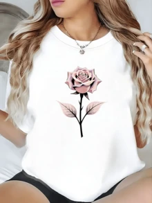 A Rose In Full Bloom Symbolizing Love, Strength, And Renewal, Reflecting Inner Beauty And Feminine Harmony. A Modern, Comfortable Women's T-Shirt For Everyday Wear. - 白色 - 查看 6