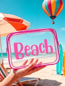 Large Capacity Zippered Travel Storage Bag - Waterproof Swimming Bag - Printed With Colorful "Beach" Letters Suitable For Toiletries, Travel Cosmetics And Diving Bag. With Zipper Closure. Perfect For Storing Passports, Fashion Glasses, Skincare Products And Other Travel Essentials. Beach Vacation Gift, Back To School Gift - Multicolor - View 2