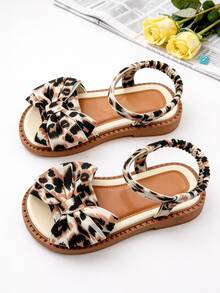 1 Pair Bohemian Style Fashion Kids Summer Sandals, Girls' Flat Beach Sandals With Leopard Print Bow Adjustable Design, Breathable Lightweight Soft Non-Slip Durable Sole, Suitable For Banquet, Party, Wedding, Vacation, Daily Wear - Multicolor - View 4