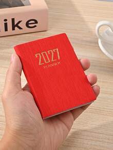 A7尺寸 2027年英文手帳，64頁（128頁）簡約週曆，365天計畫本，A7迷你便攜口袋手帳，PU皮革封面，返校季學校用品 - 多色 - 查看 8