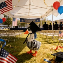 Graduation Desktop Goose Outfit Creative Mini Plastic Goose Striped Clothes, Hat, Sunglasses For Home Party Decor - B - 查看 3
