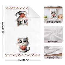 2pcs Cute Cartoon Hugging Cats Pattern Kitchen Towels, Soft Polyester Material Dish Cloths, Suitable For Kitchen Decor, Cleaning, Holiday Party Decoration, Kitchen & Bathroom Essentials, Home Decor, Housewarming Gift - Multicolor - View 4