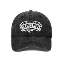 Spurs Basketball Washed Baseball Cap- Retro Team Graphic Unisex Adjustable Dad Hat - 黑色 - 查看 1