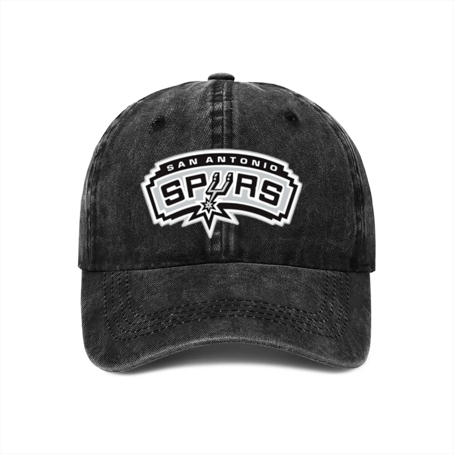 Spurs Basketball Washed Baseball Cap- Retro Team Graphic Unisex Adjustable Dad Hat - 黑色 - 查看 1