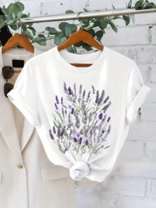 Bouquets Of Lavender And Wildflowers Symbolize Calm, Purity, And Connection With Nature, With Soft And Delicate Tones To Convey Serenity And Harmony. A Comfortable And Modern Casual Women's T-Shirt. - 白色 - 查看 8