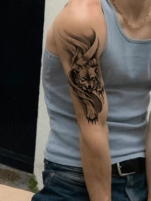 1张创意水墨画狼头图案设计，凶猛狼王花卉图案，临时纹身贴纸，防水防汗，男女通用，可维持7-14天 - 聖誕節 - 查看 2