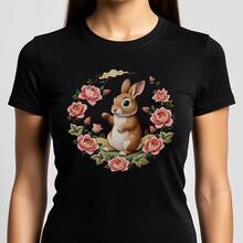 1pc Floral Rabbit Pattern Garment Imitation Embroidery Heat Transfer Sticker, DTF Heat Press Decal For T-Shirt T-Shirt DIY, Rabbit Flower Pattern Sticker For Clothing, Jeans, Backpack Decoration - A06 - View 12