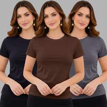 Kit Of 3 Basic Women's Suplex Blouses - Black-brown-gray - View 1