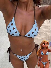 Bộ đồ bơi 2 mảnh dành cho nữ, gợi cảm và thời trang, màu tím, bộ bikini đi biển mùa hè, họa tiết ngẫu nhiên, thích hợp cho kỳ nghỉ. - Màu xanh nhạt - Xem 2