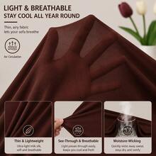 1PC Lightweight Sofa Slipcover Stretch Milk Silk Breathable Cool ForSummer Anti-Dirty And Non-Slip Solid Color Sofa Cover Suitable For 1/2/3/4 Seat Home/Living Room Decoration All-Inclusive Sofa Protective Cover - 咖啡色-1 - 查看 7