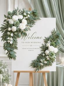 2pcs/Set Artificial Lavender Rose Wedding Arch Flowers, Suitable For Wedding Welcome Sign And Arch Decoration (Lavender Green) - Green - View 3