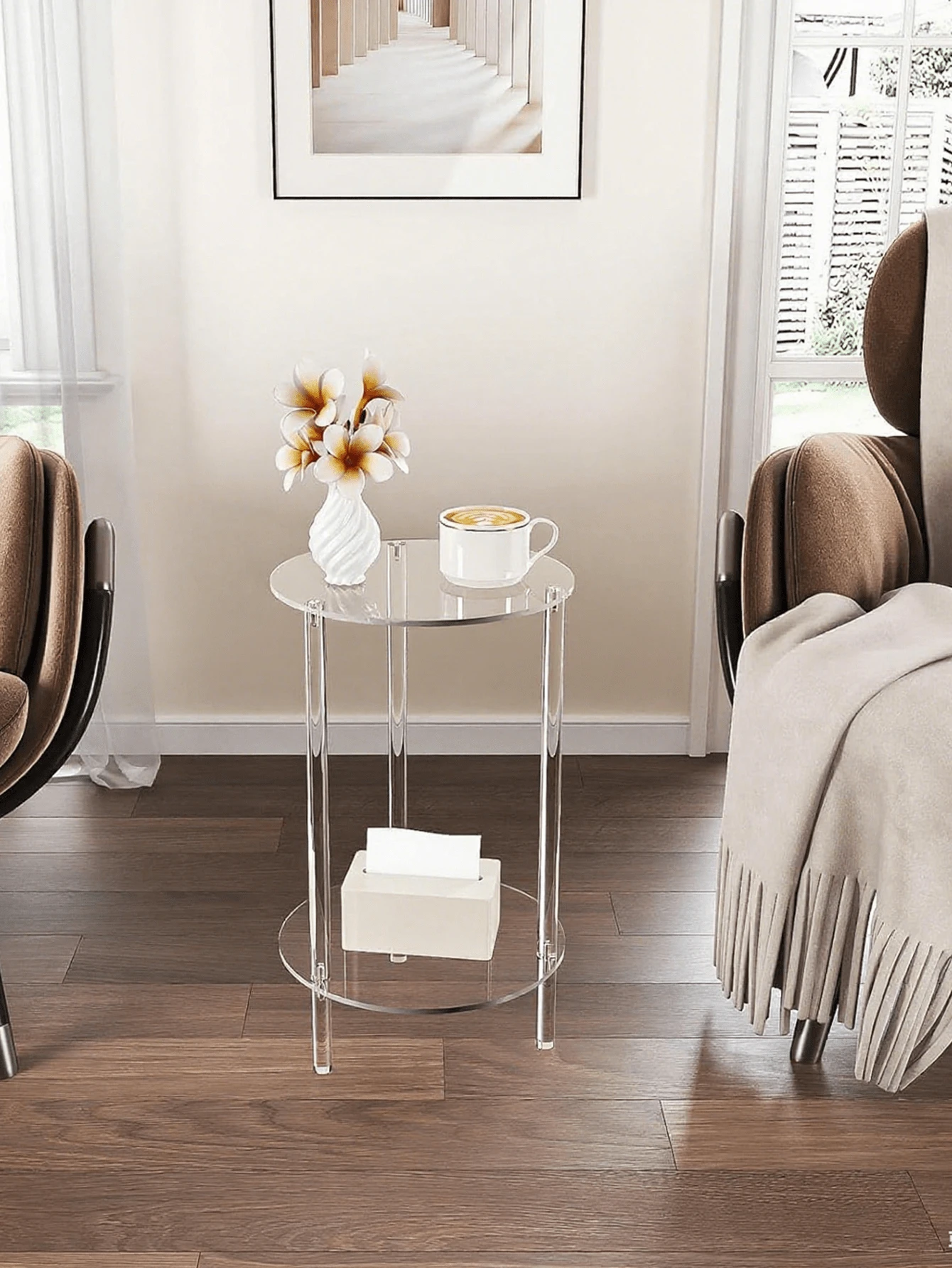 C-Shaped Transparent Acrylic Small Side Table, Acrylic Drink Table, Modern Minimalist Living Room Sofa Side Table, Small Apartment Mini Coffee Table, Martini Glass Display Table, Bedside Storage Table, Multi-Functional Transparent Storage Table - Multicolor - View 1