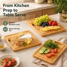 3pcs Bamboo Cutting Board Set - Multifunctional Kitchen Prep Combo (With Portable Handle Design) - View 5