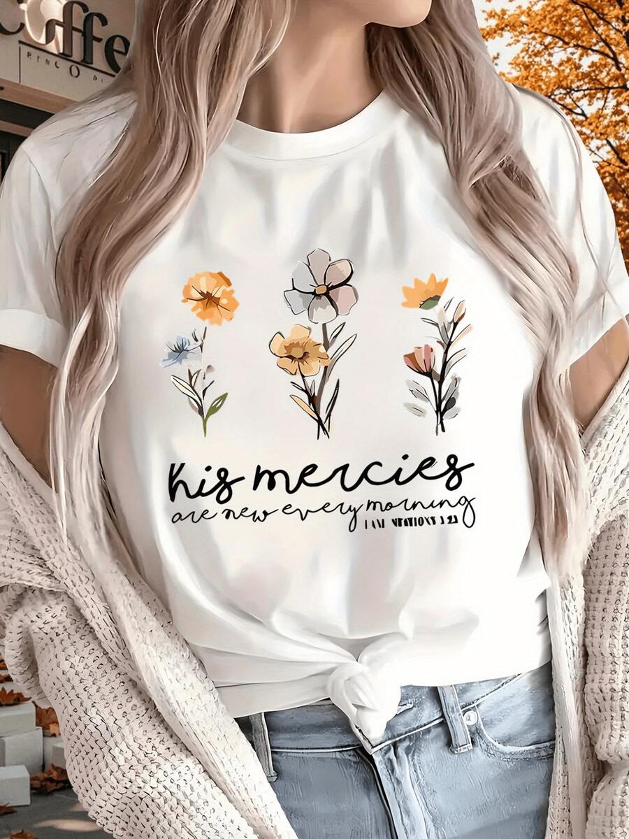 Flores coloridas que simbolizan esperanza fe y gratitud renaciendo cada amanecer con mensaje inspirador camiseta de mujer casual cómoda para diario - Blanco - Ver 1