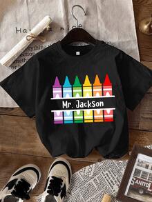 [Personalized Product] Personalized Teacher Name T-Shirt, Custom Teacher T-Shirt, Teaches, Loves, Inspires, Gifts For Teachers, Teacher's Day Gifts, Festival Gifts - 黑色 - 查看 1