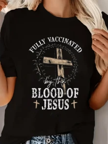 Cruz rodeada de corona de espinas que simboliza protección espiritual y fe profunda con mensaje de salvación poderosa camiseta de mujer para expresar devoción y esperanza - Negro - Ver 8
