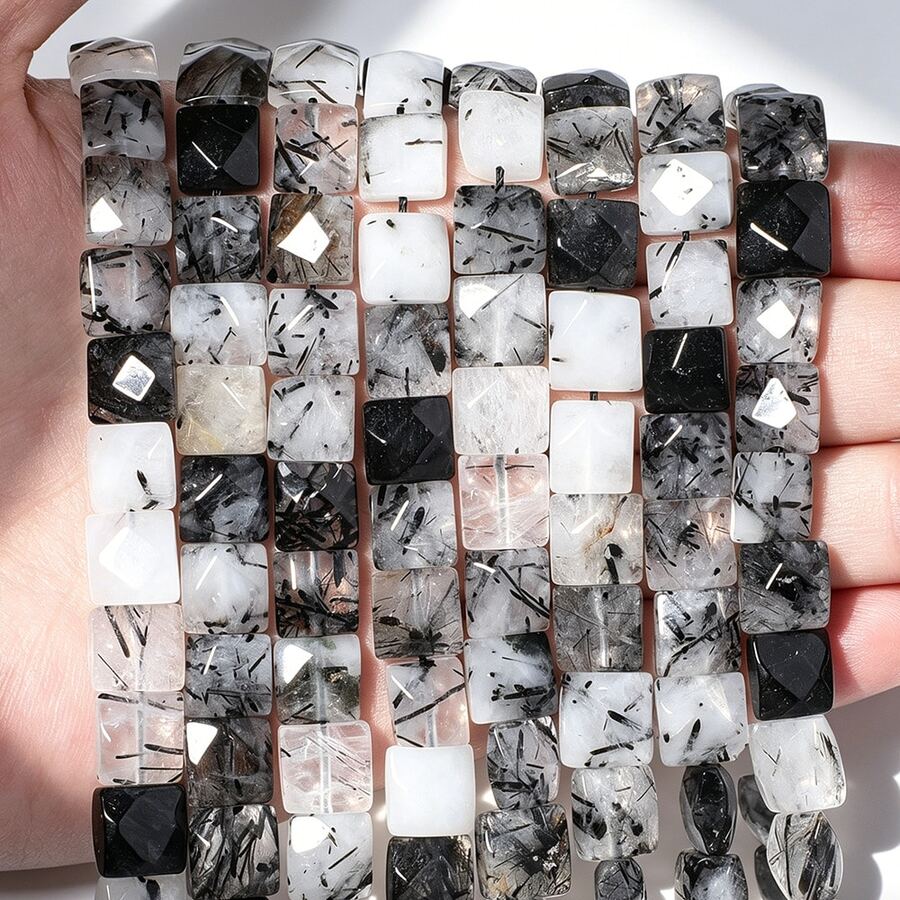 10mm AAA Natural Stone Square Black Rutilated Quartz Loose Spacer Beads For Jewelry Making DIY Bracelets Necklace Earrings Accessories For Women Gift - Beads - View 1